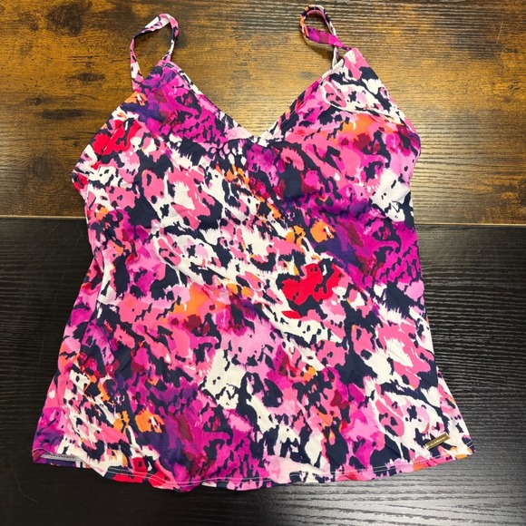 Liz Claiborne Other - Liz Claiborne Swim Tankini‎ Top Women's Size 10 Abstract Floral Pink Blue